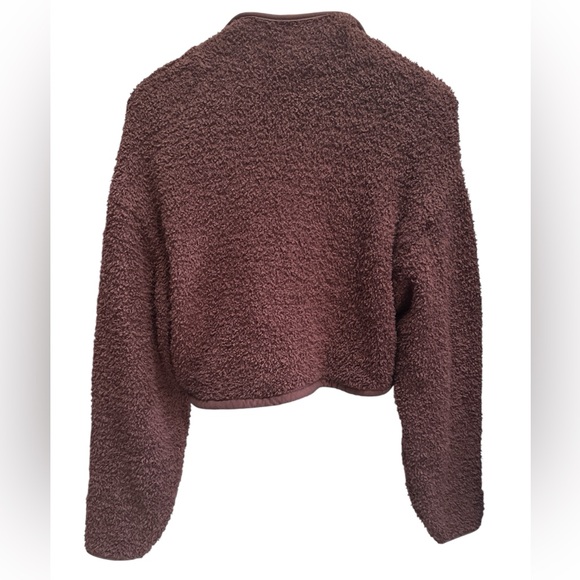 SKIMS Cozy Sherpa Teddy 1/2 Zip Crop Sweatshirt size S/M~Chocolate Brown - Picture 4 of 8